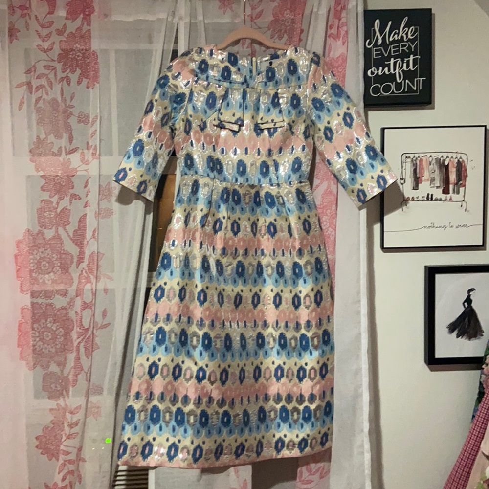 Dainty Jewell’s brocade modest midi dress 3/4 sleeves